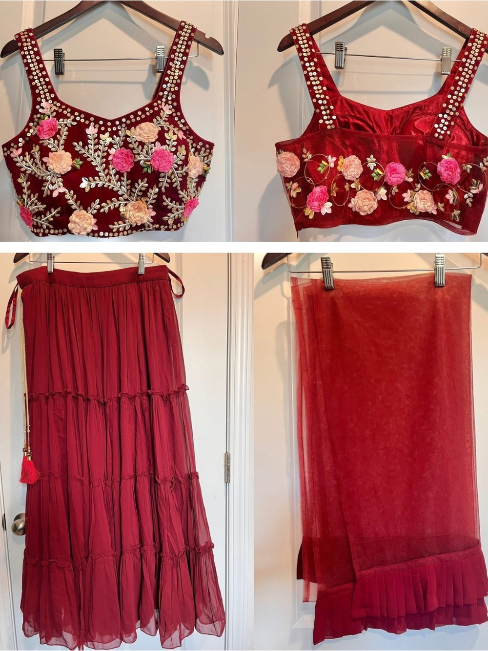 NWOT Maroon Embroidered Floral Lehenga Set